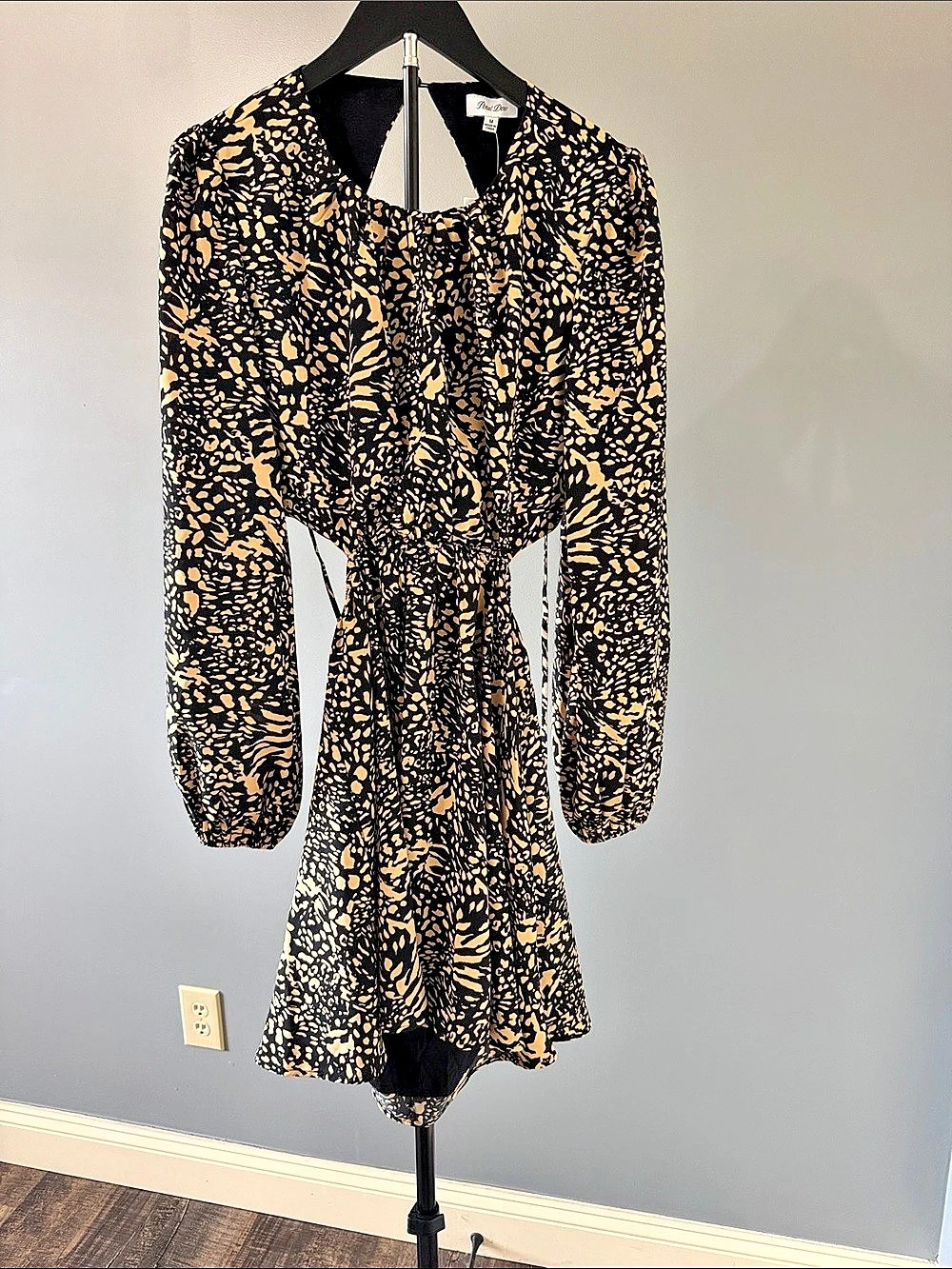 Petal Dew Animal Print Mini Dress in Black & Orange Size Medium NWT